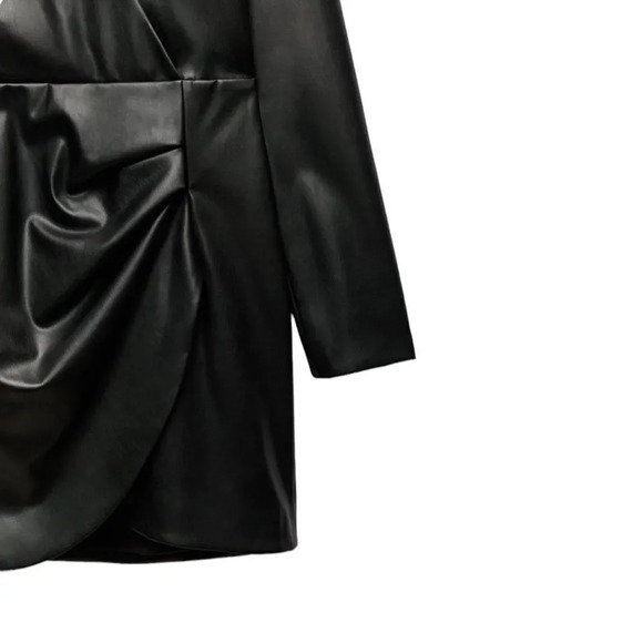 ZARA | Black | FAUX LEATHER DRAPED DRESS - Picture 5 of 10